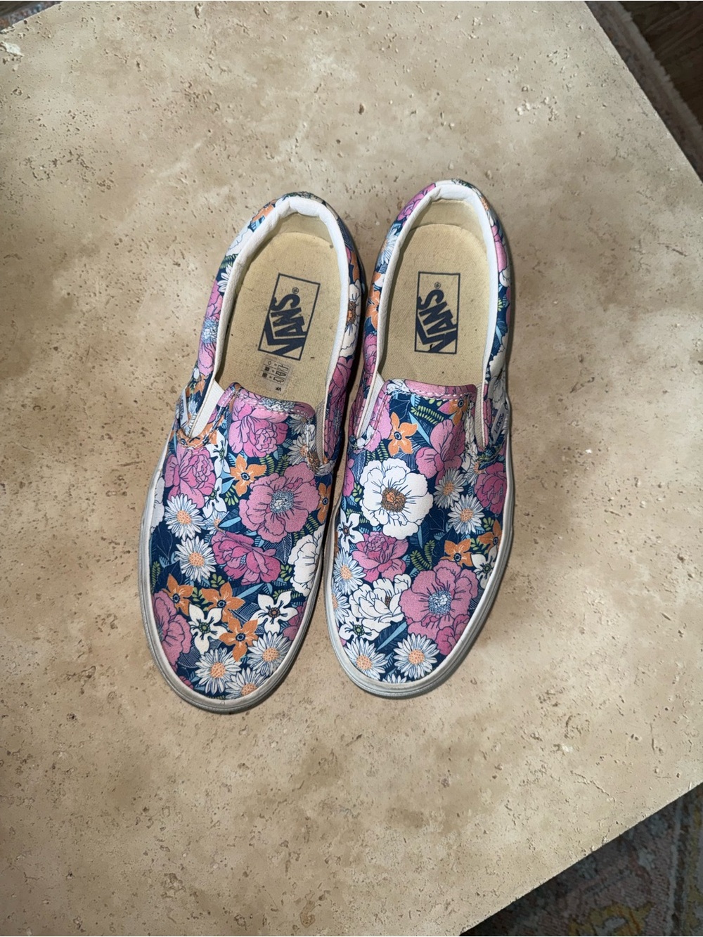 Vans Kids Floral Slip-On Sneakers in Navy, Pink & White - Picture 1 of 3